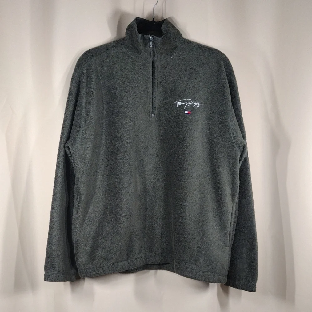 Tommy Hilfiger Green Fleece Winter Warm Cozy Outdoor Zip Up Pullover Sweater